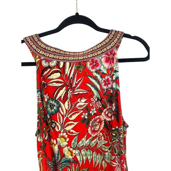 Soft Surroundings Maxi Dress Large Floral Orange Sleeveless Embroidered Resort - Picture 5 of 9